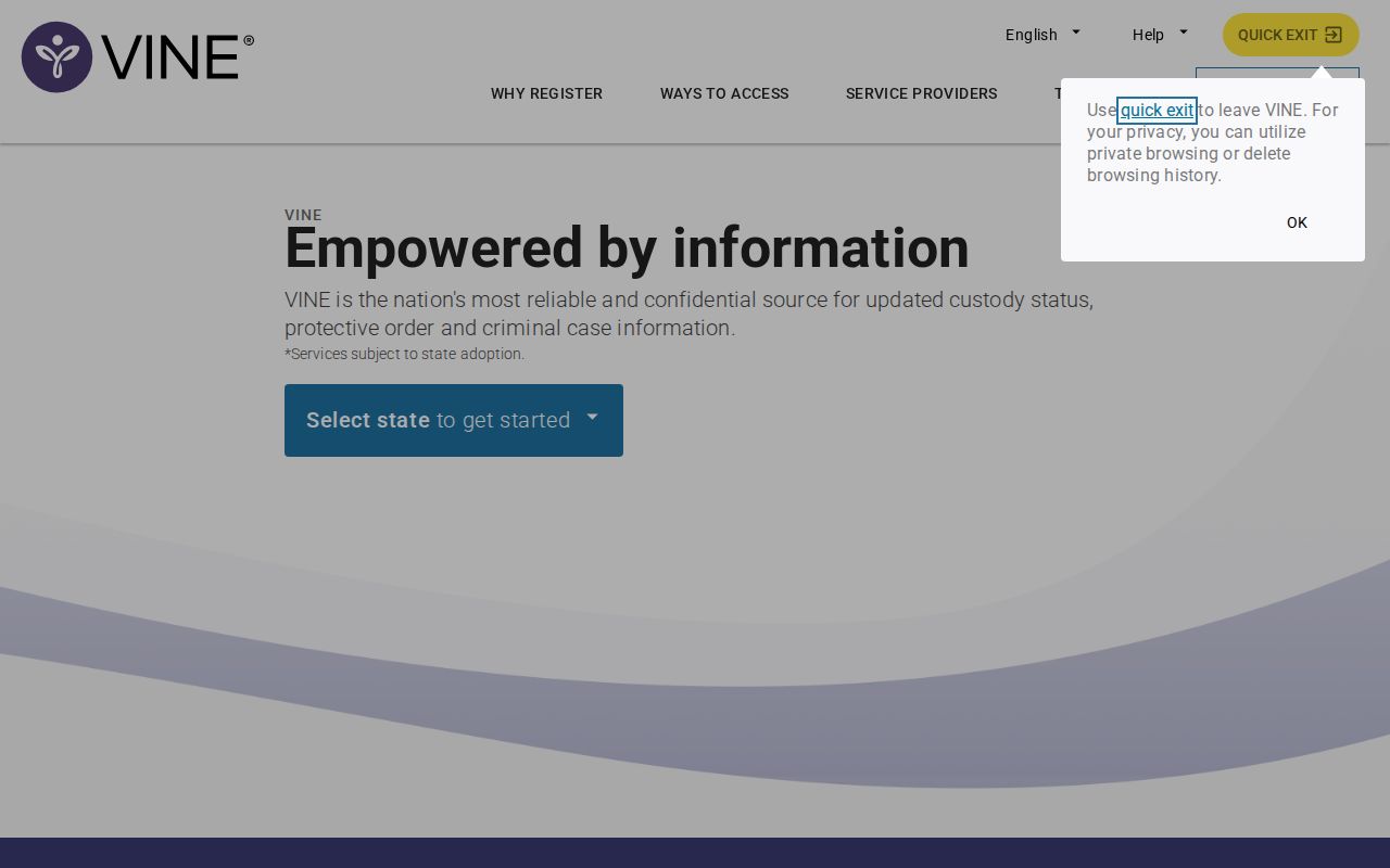 VINELink Idaho interface for a Blaine County custody check