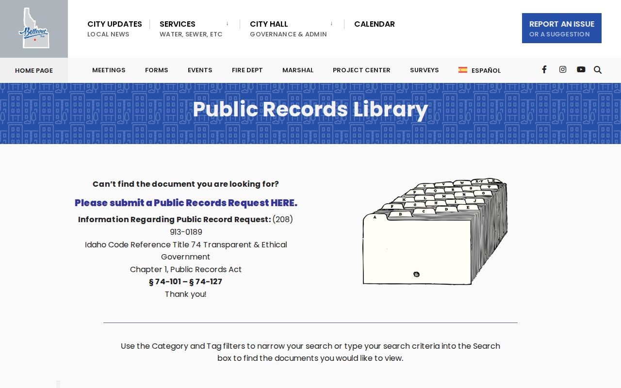 Bellevue Idaho Document Library and public records request page